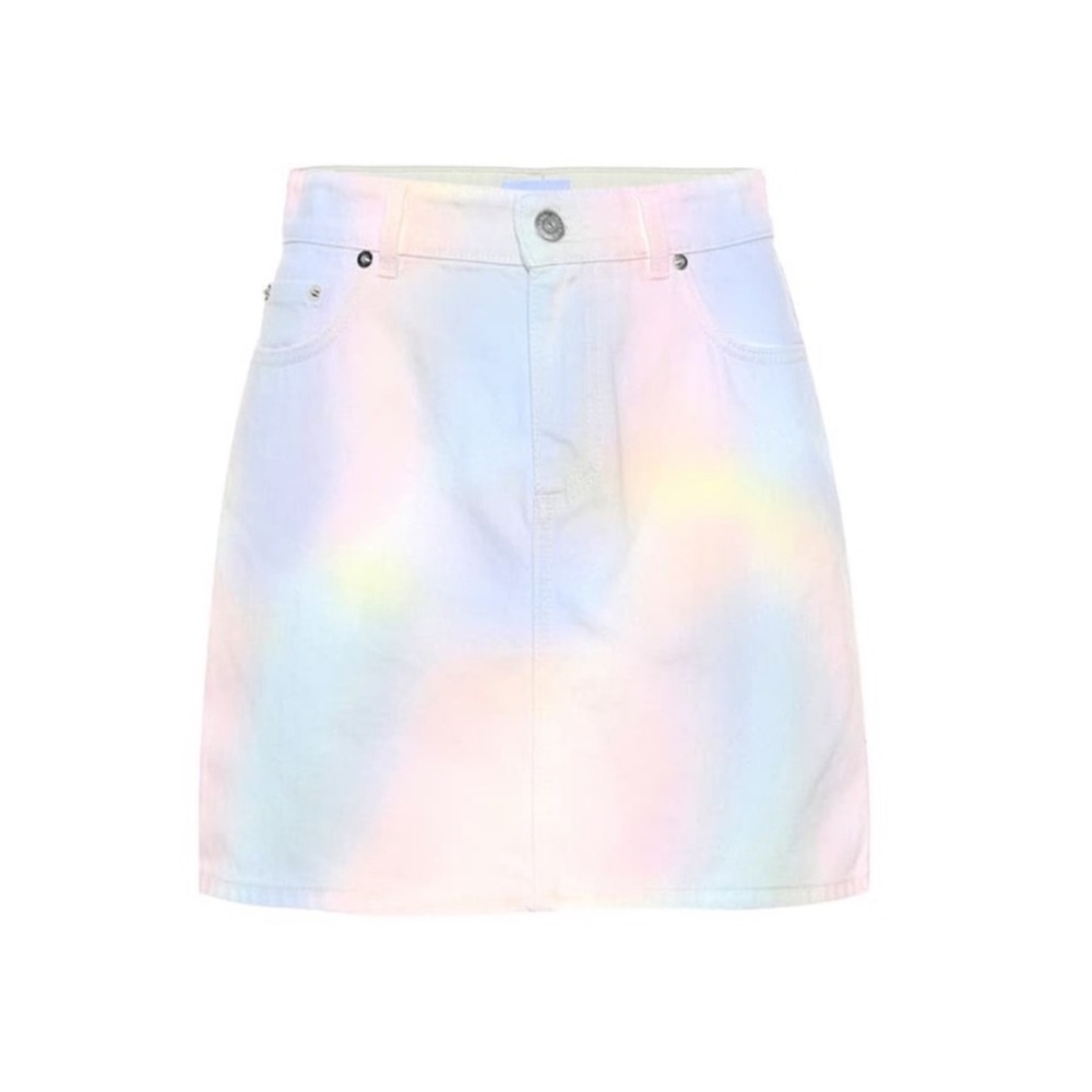 GANNI Mini Skirt Shiloh Denim Pastel Boho Tyedye SZ 40/8 M Designer Denim NWOT